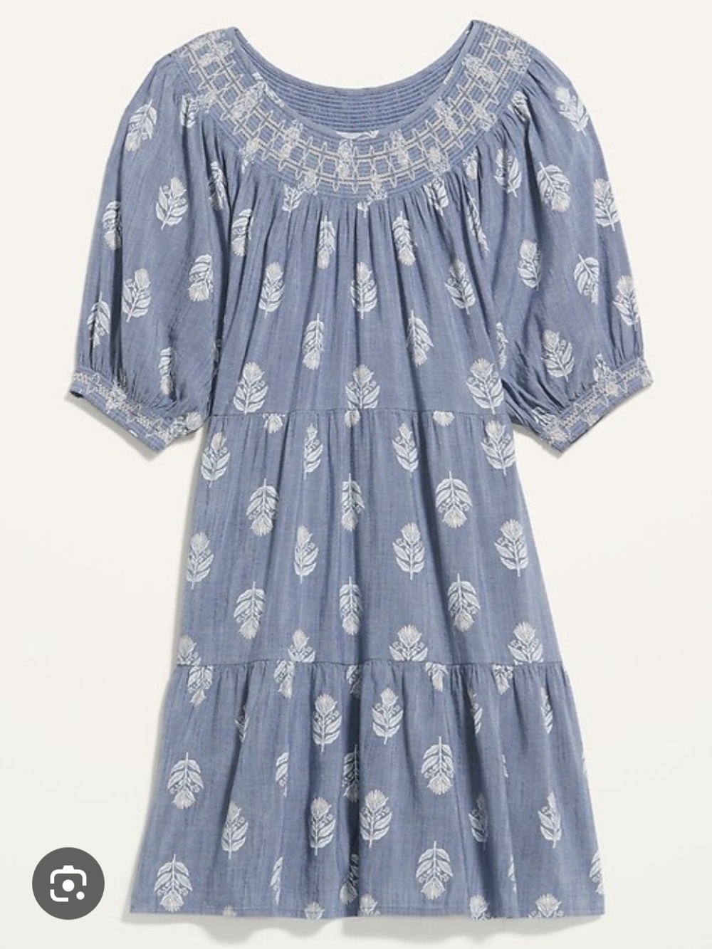 Old Navy Blue Smocked Embroidered Boho-chic Chambray Mini Dress NWT Sz 2X